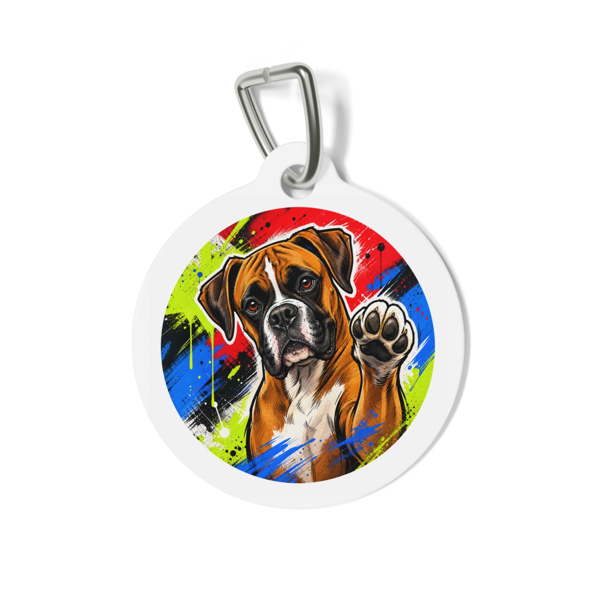 Boxer Comic Paint Splash Personalized Dog ID Tag