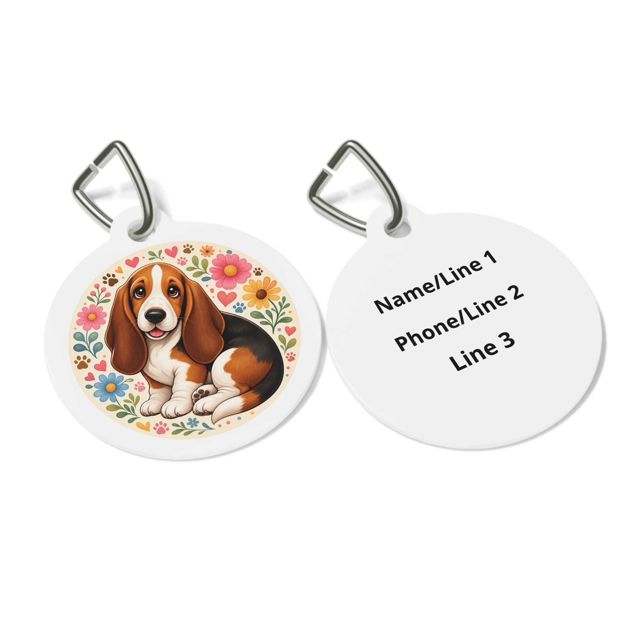 Basset Hound Vibrant Flower Garden Personalized Dog ID Tag