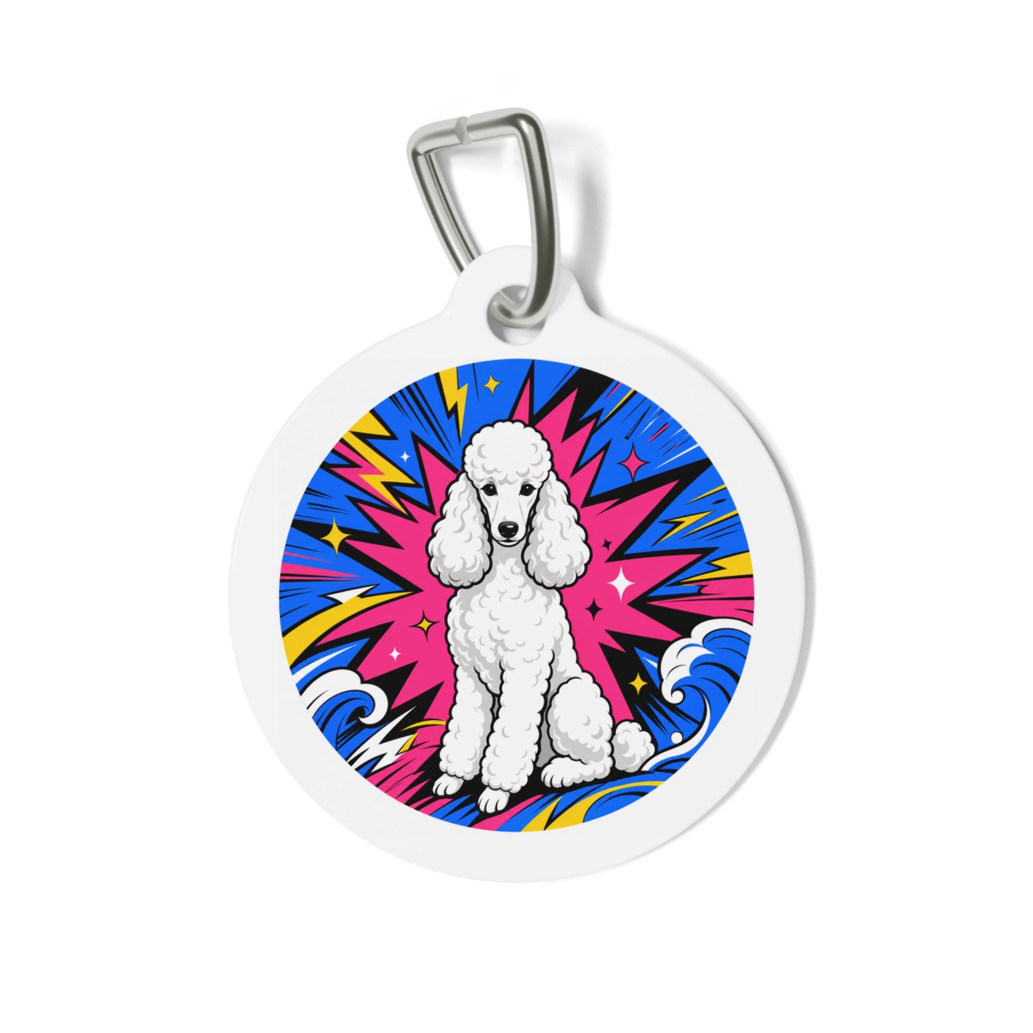 Etiqueta de identificación de perro personalizada Poodle Comic Burst