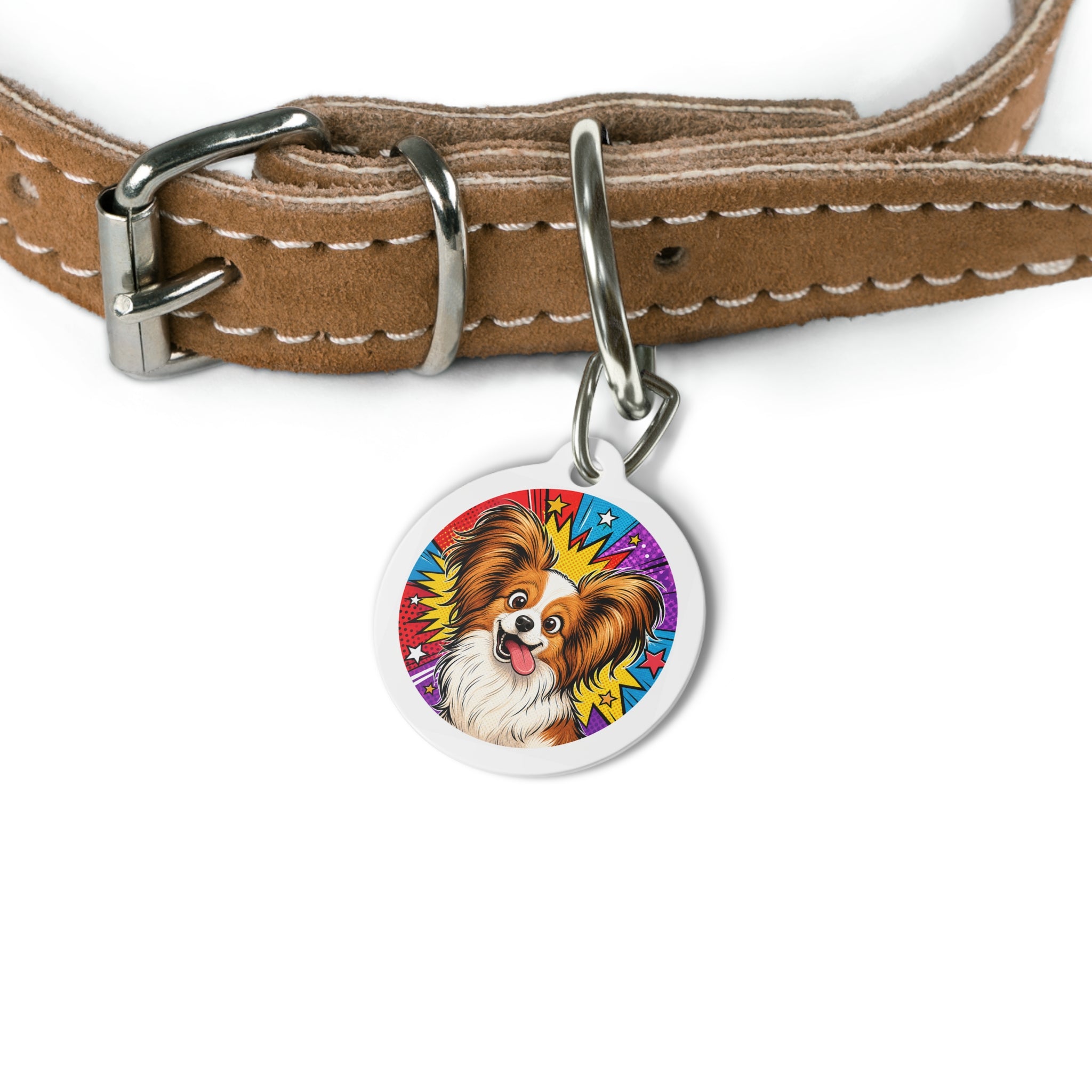 Papillon Comic Starburst Personalized Dog ID Tag