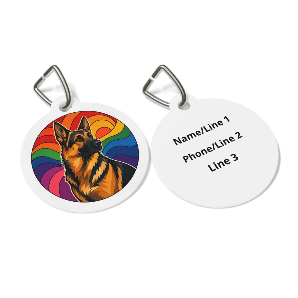 Placa de identificación de perro personalizada Pastor Alemán Arcoíris Pop