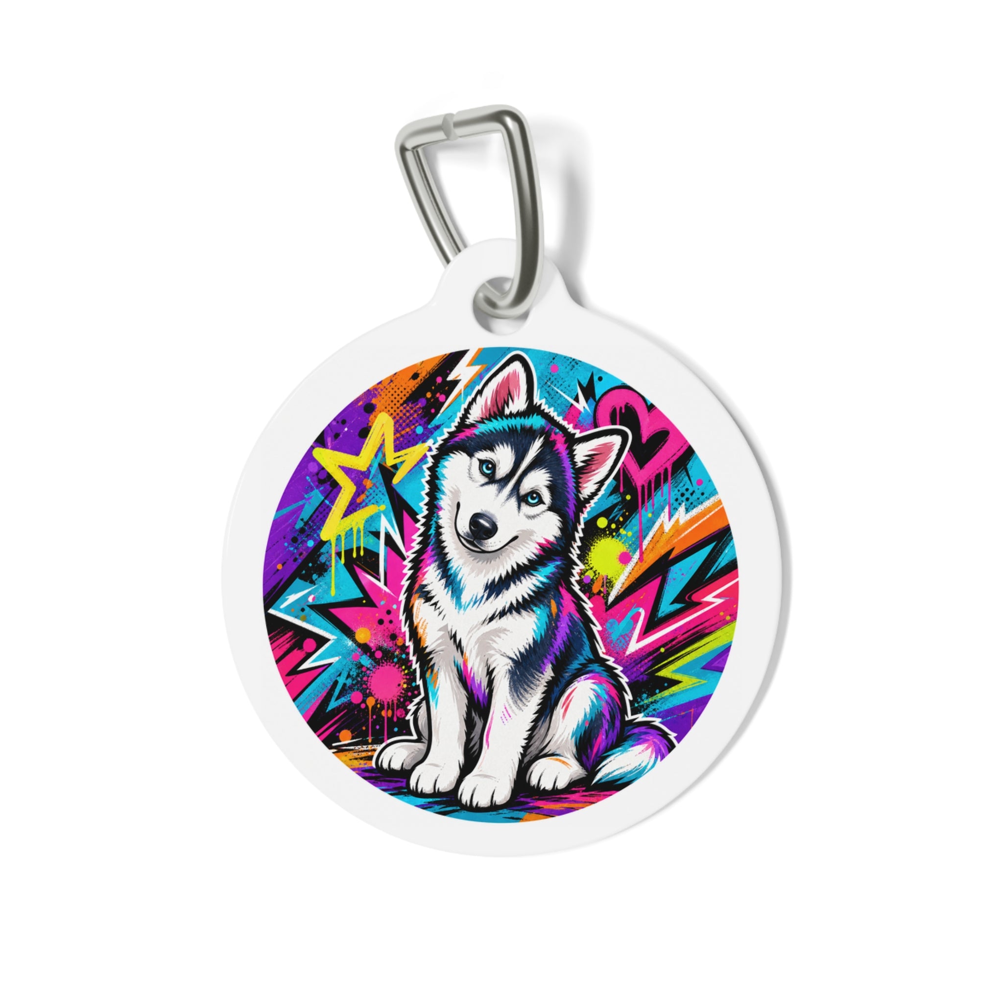 Siberian Husky Neon Graffiti Personalized Dog ID Tag