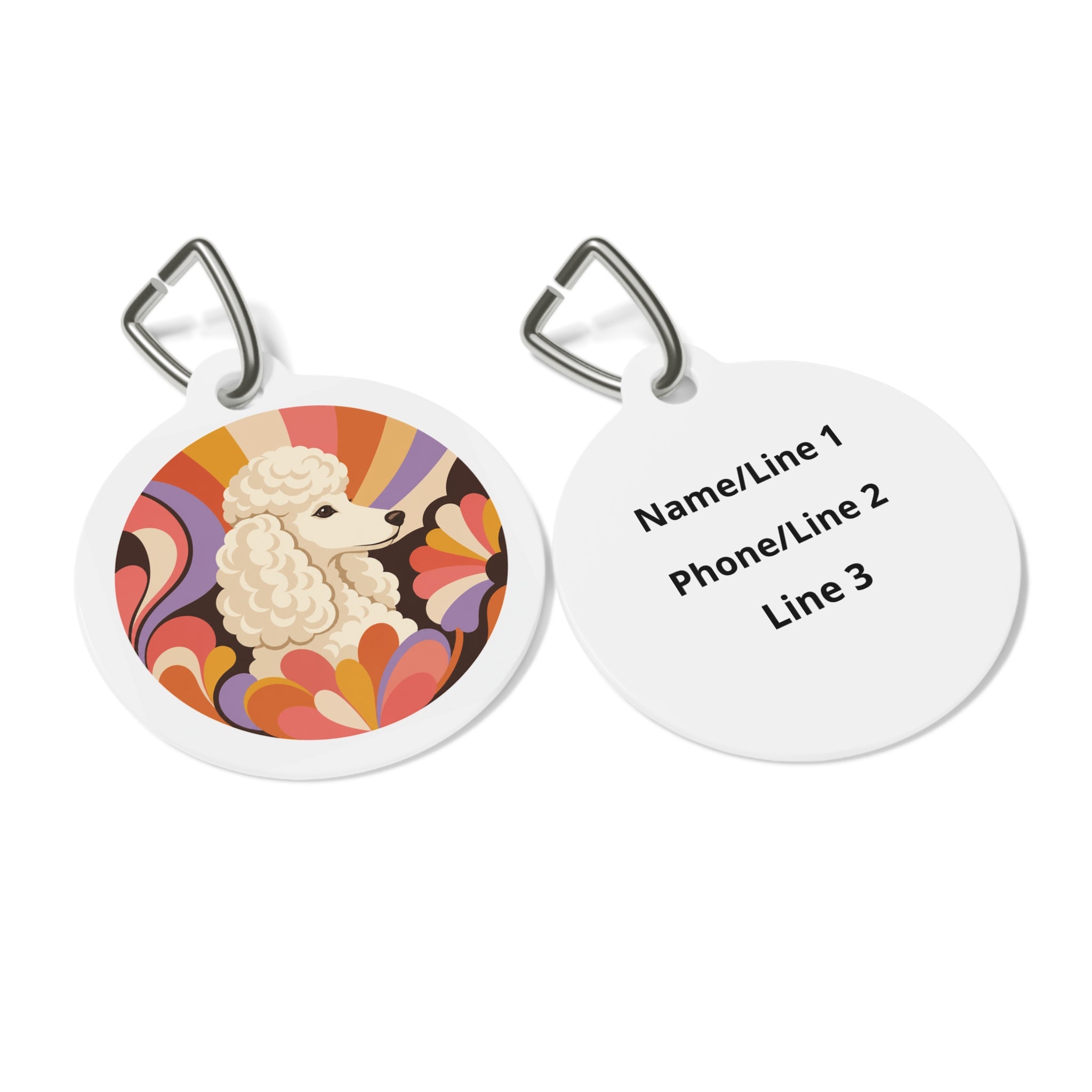 Poodle Groovy Retro Personalized Dog ID Tag