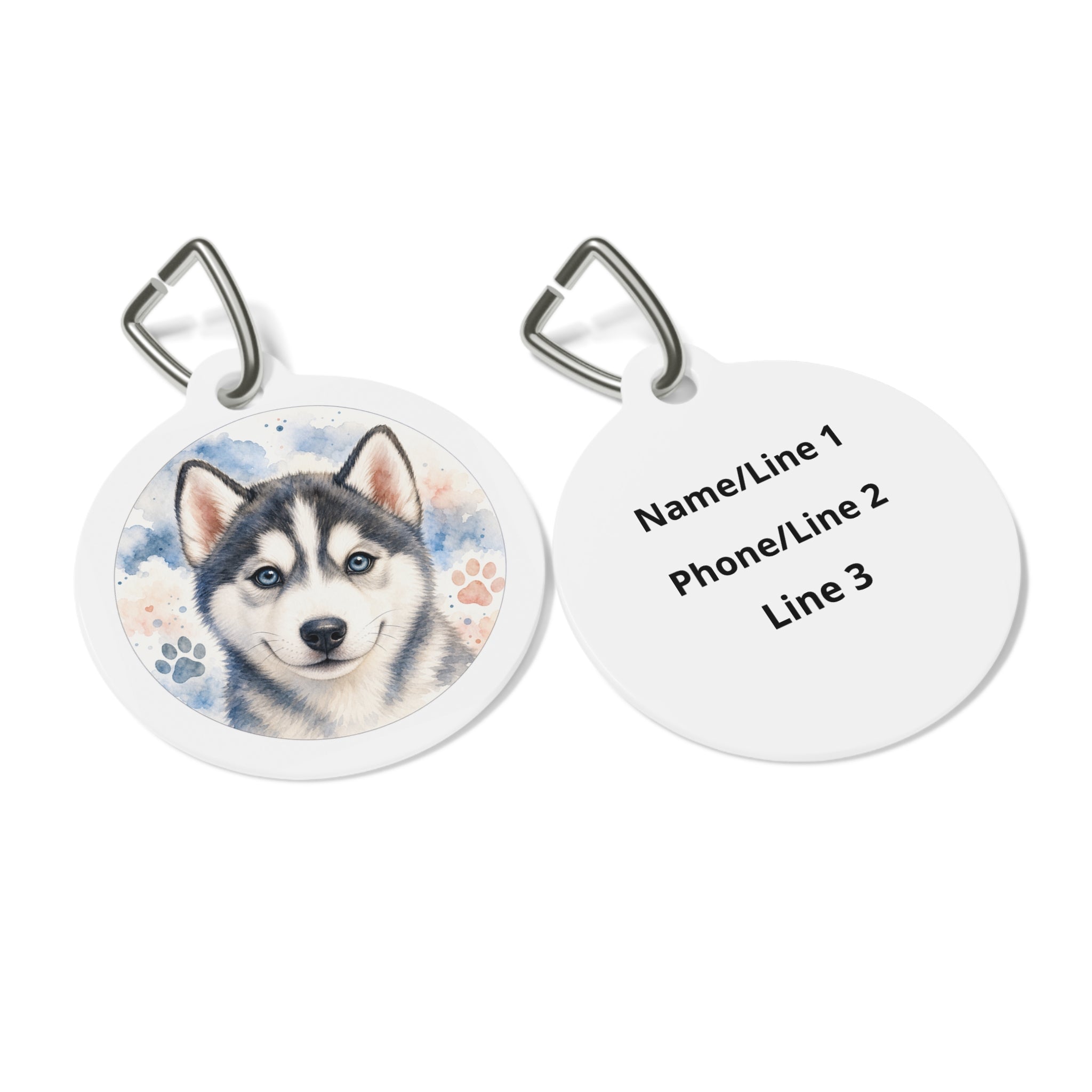 Siberian Husky Puppy Paw Watercolor Personalized Dog ID Tag