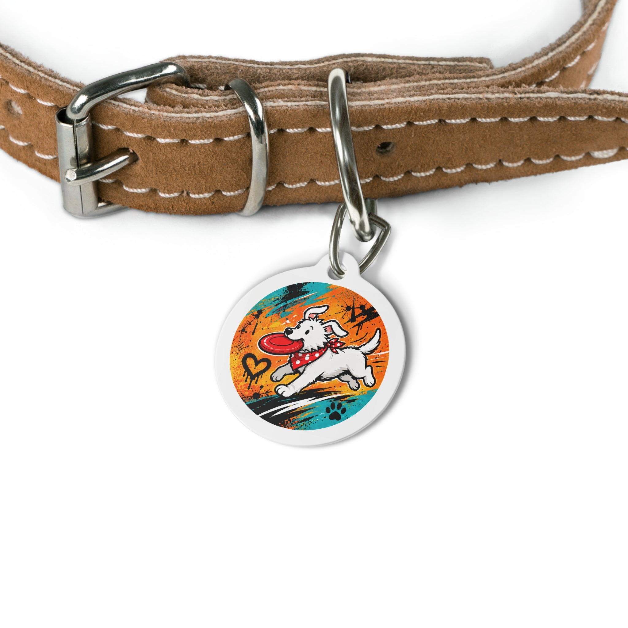 Flying Disc Pup Energetic Sports Illustration Personalized Dog ID Tag