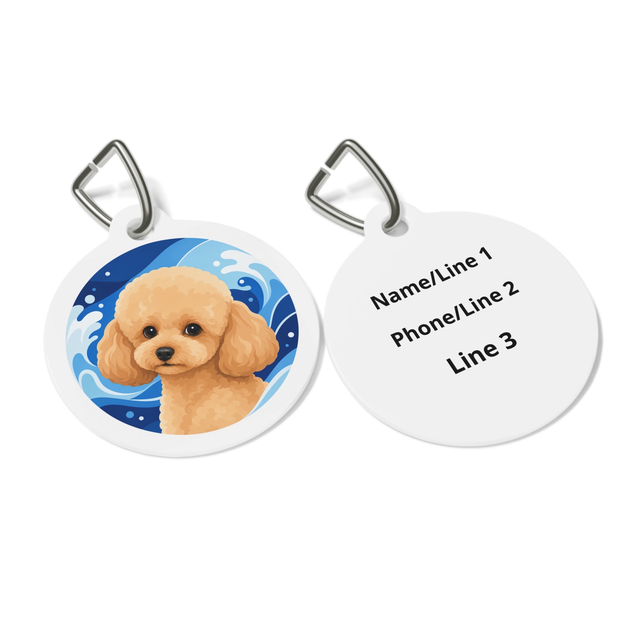 Chapa de identificación personalizada para perro, caniche toy, onda marina, albaricoque, cachorro