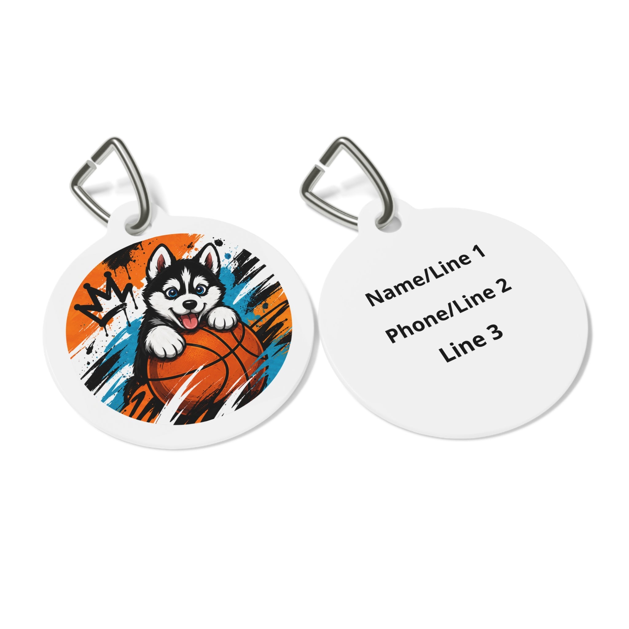 Basketball Husky Energetic Sports Illustration Personalized Dog ID Tag