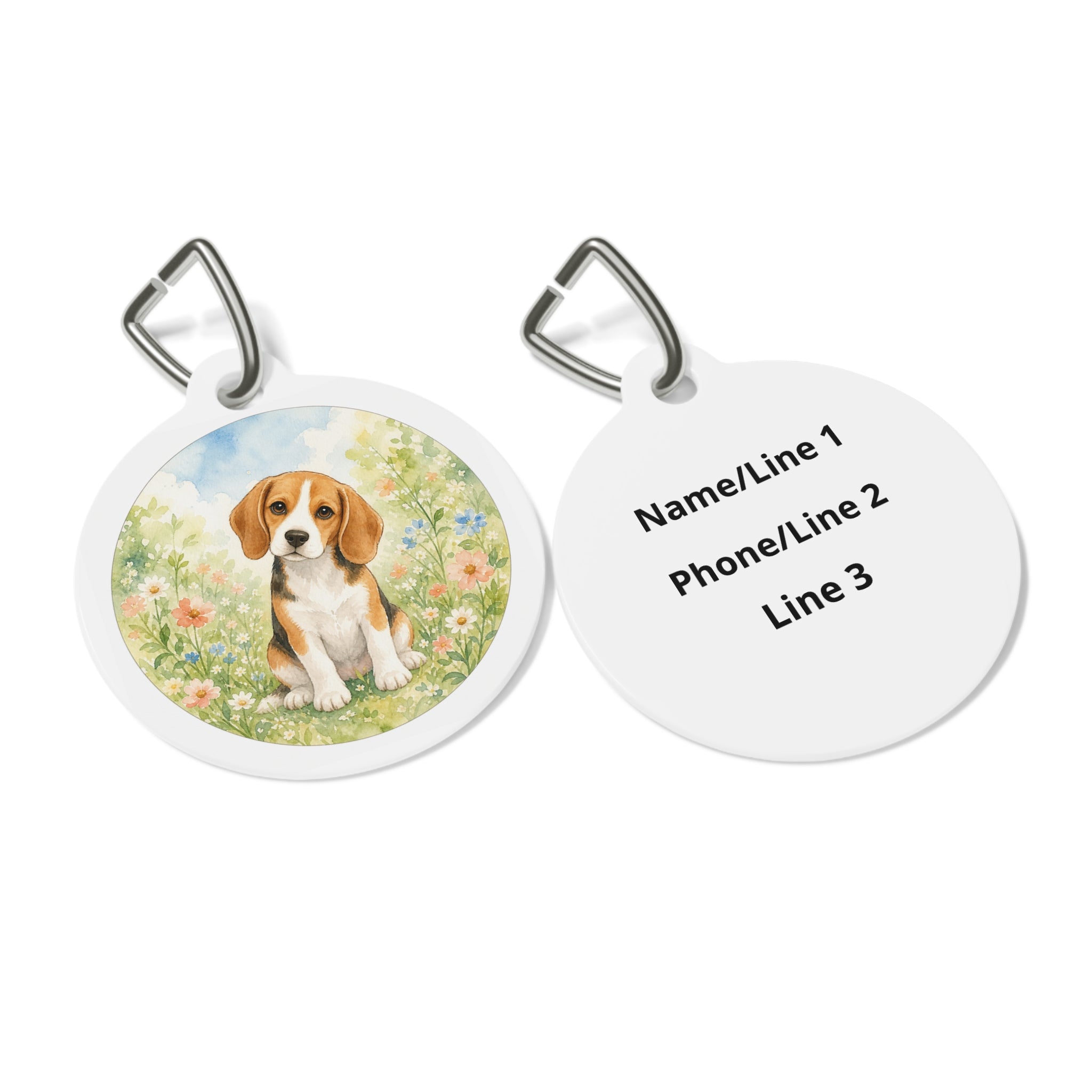 Beagle Wildflower Watercolor Personalized Dog ID Tag