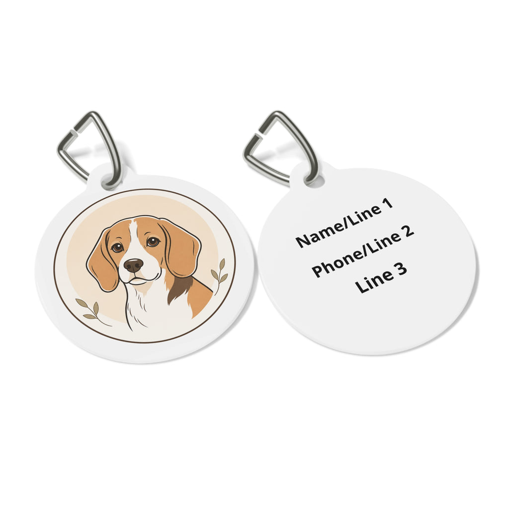 Etiqueta de identificación de perro personalizada con retrato de la línea botánica de Beagle