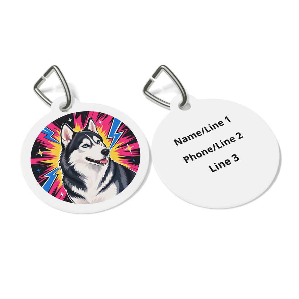 Siberian Husky Electric Bolt Personalized Dog ID Tag