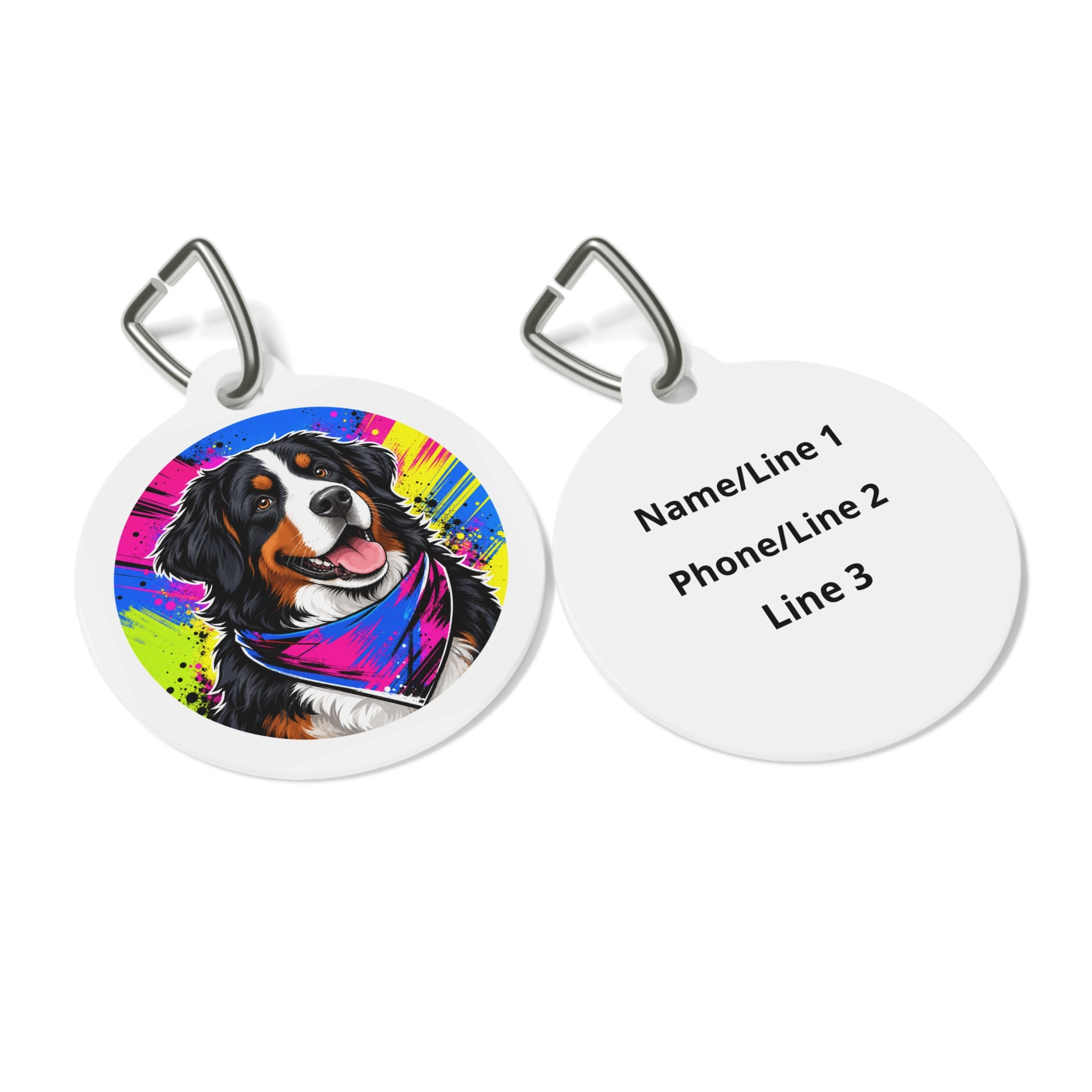 Bernese Mountain Dog Joyful Botanical Art Personalized Dog ID Tag