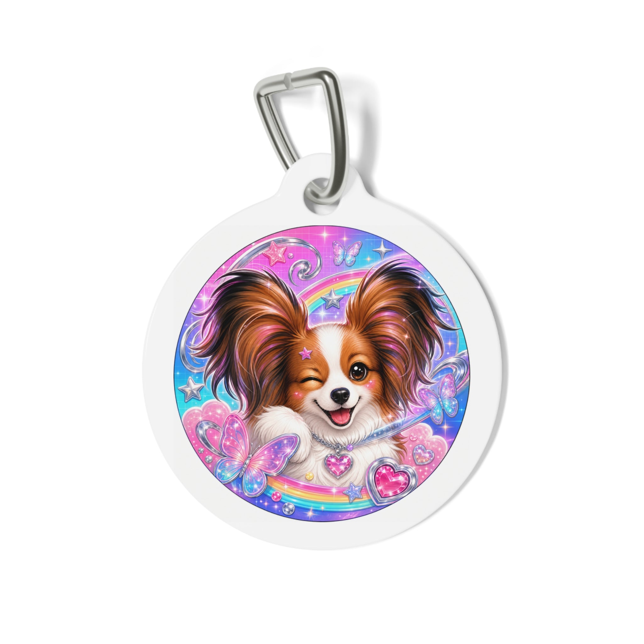 Papillon Cosmic Candy Hearts Personalized Dog ID Tag