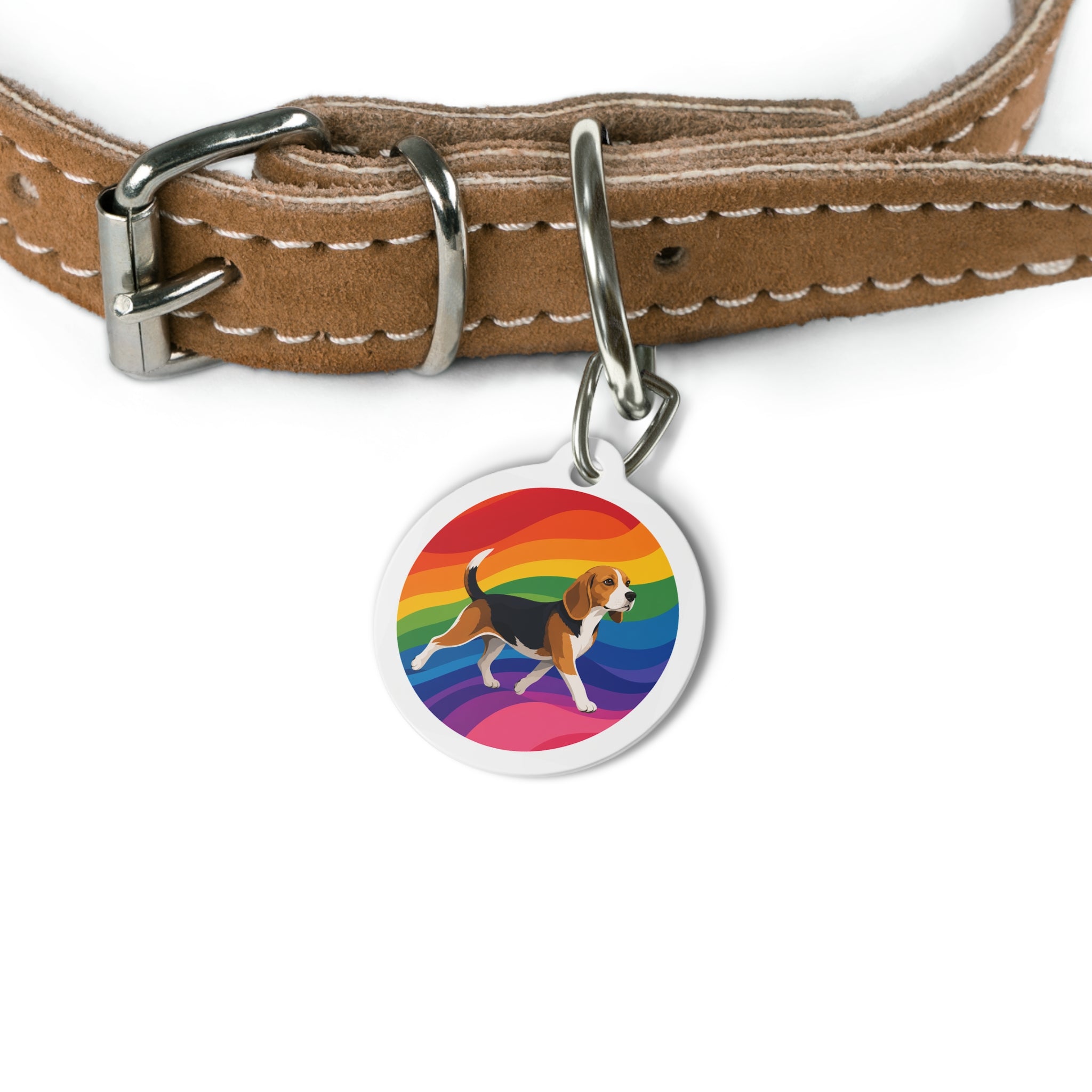 Beagle Rainbow Runner Personalized Dog ID Tag