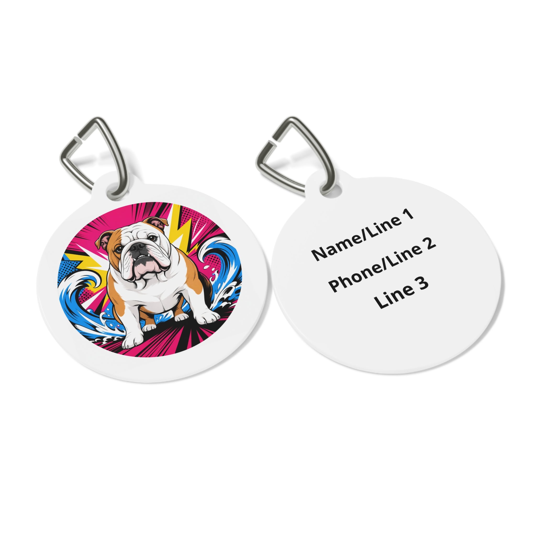 Bulldog Tidal Comic Wave Personalized Dog ID Tag