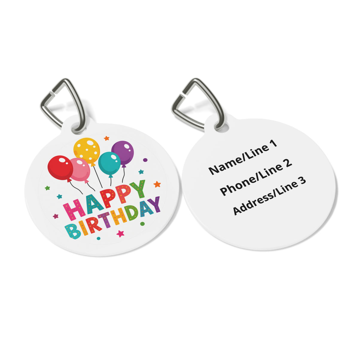 Close-up of Classic Rainbow Balloon Bouquet artwork on personalized dog ID tag