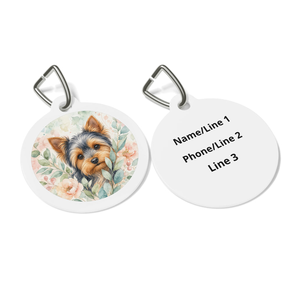 Yorkshire Terrier Watercolor Garden Portrait Personalized Dog ID Tag