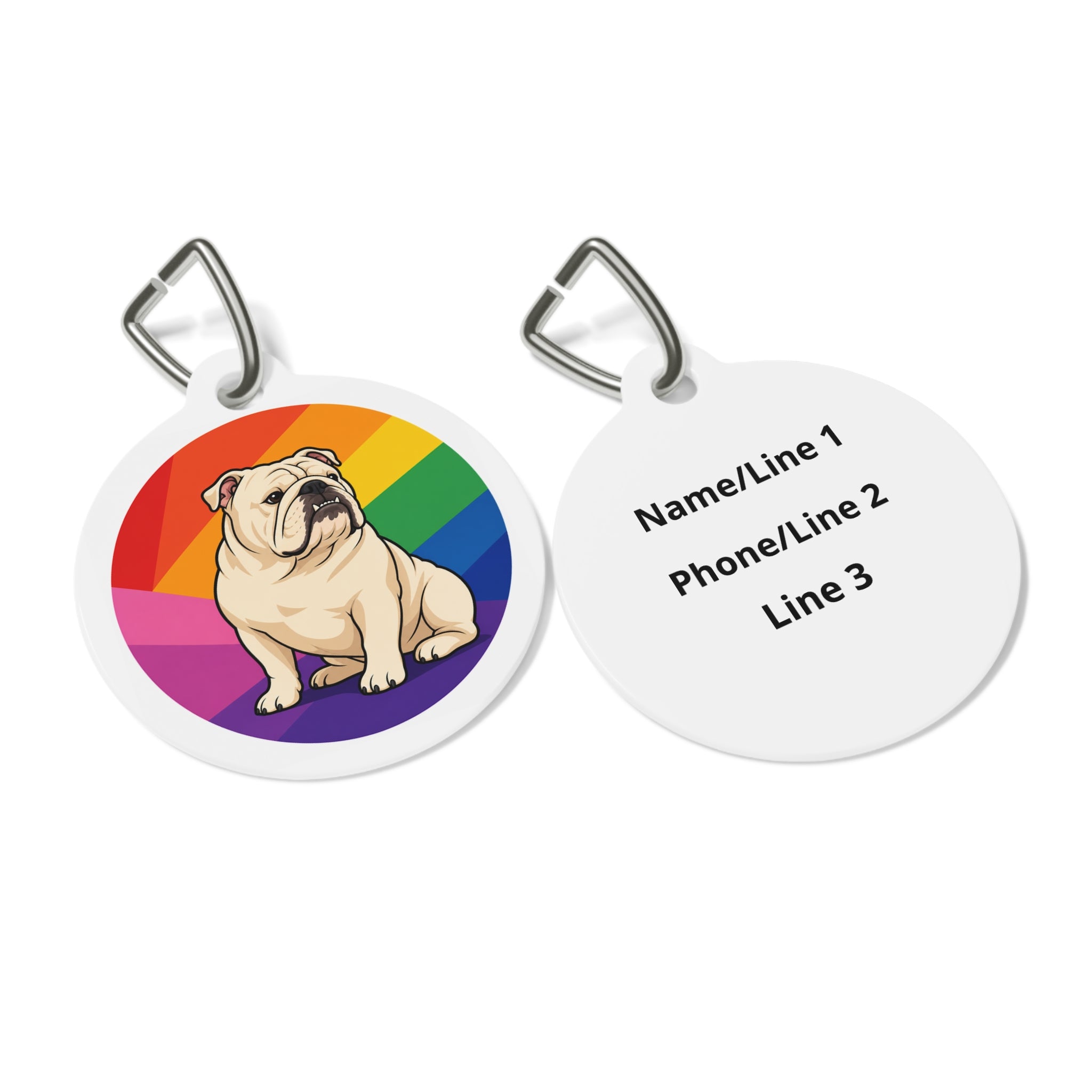 Bulldog Rainbow Rays Personalized Dog ID Tag