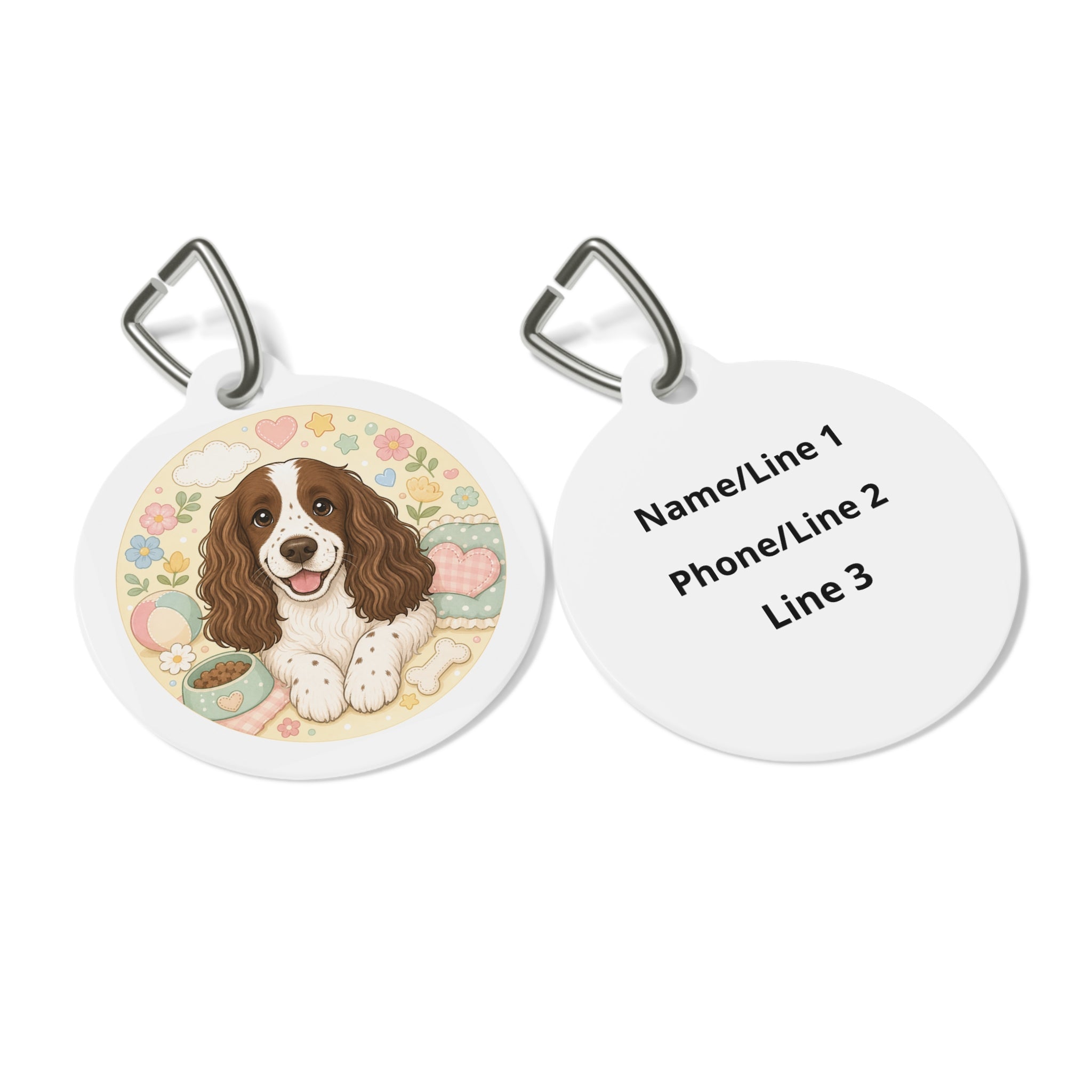 English Springer Spaniel Pastel Floral Storybook Personalized Dog ID Tag