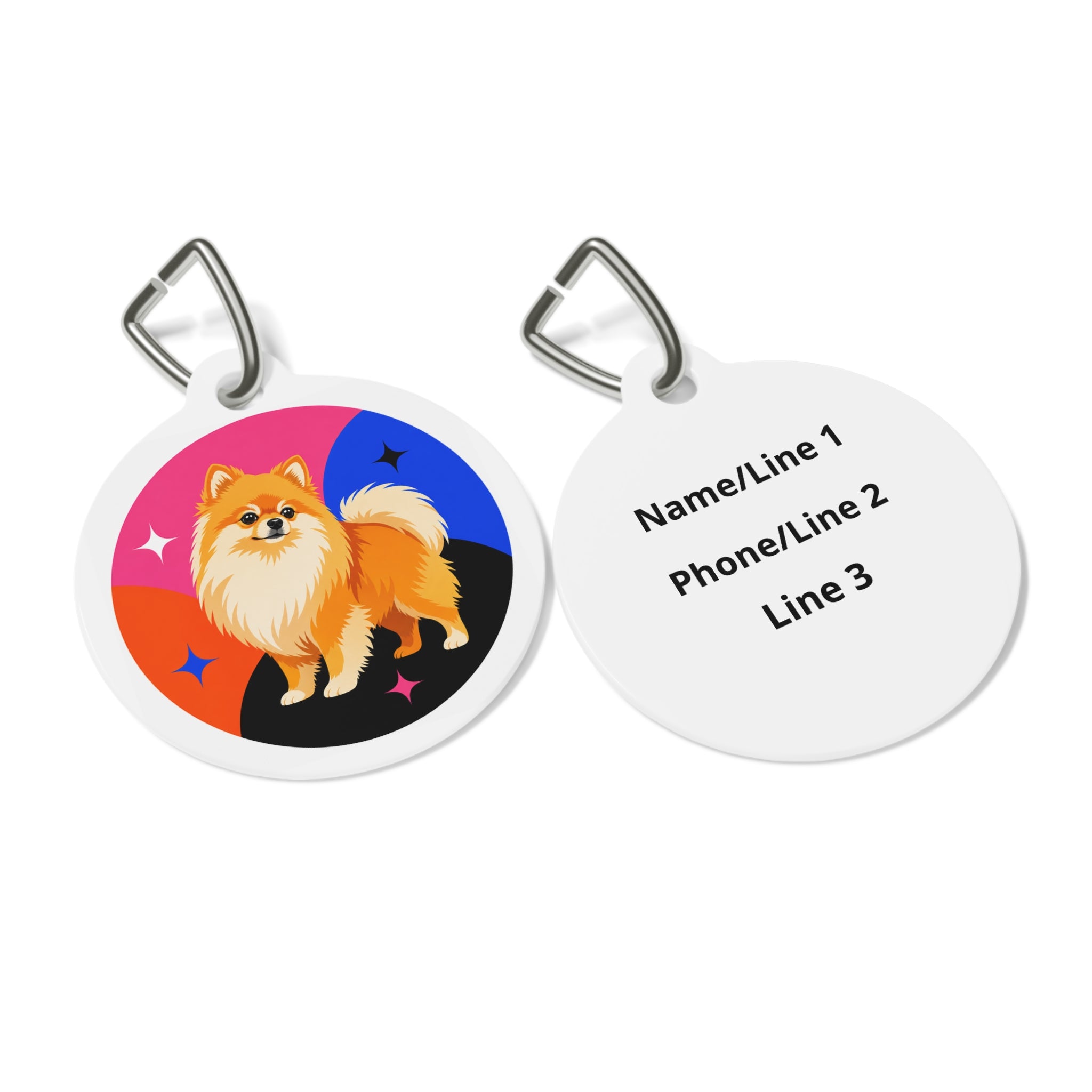 Pomeranian Retro Color-Block Sparkle Personalized Dog ID Tag