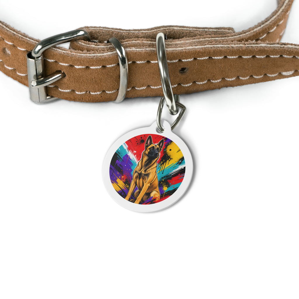 Placa de identificación personalizada para perro de Malinois belga de color llamativo con cepillo