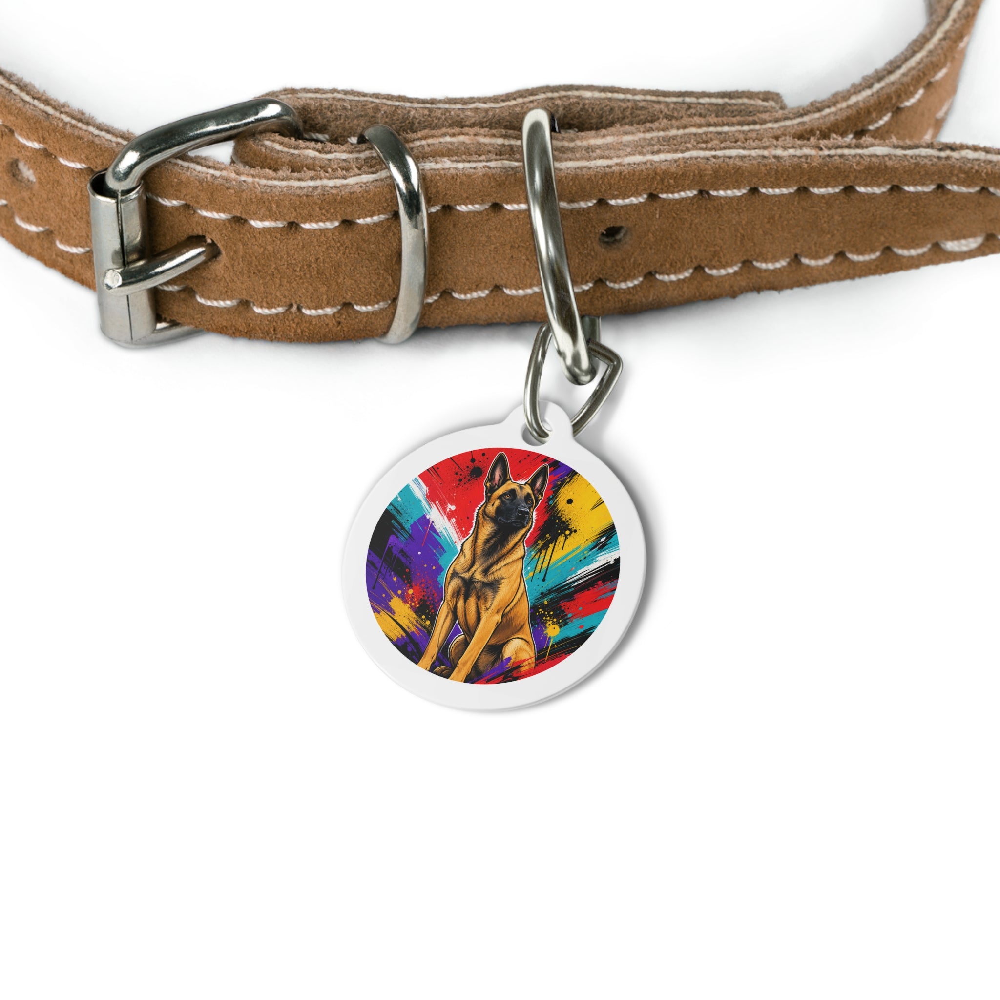Belgian Malinois Bold Color Brush Personalized Dog ID Tag
