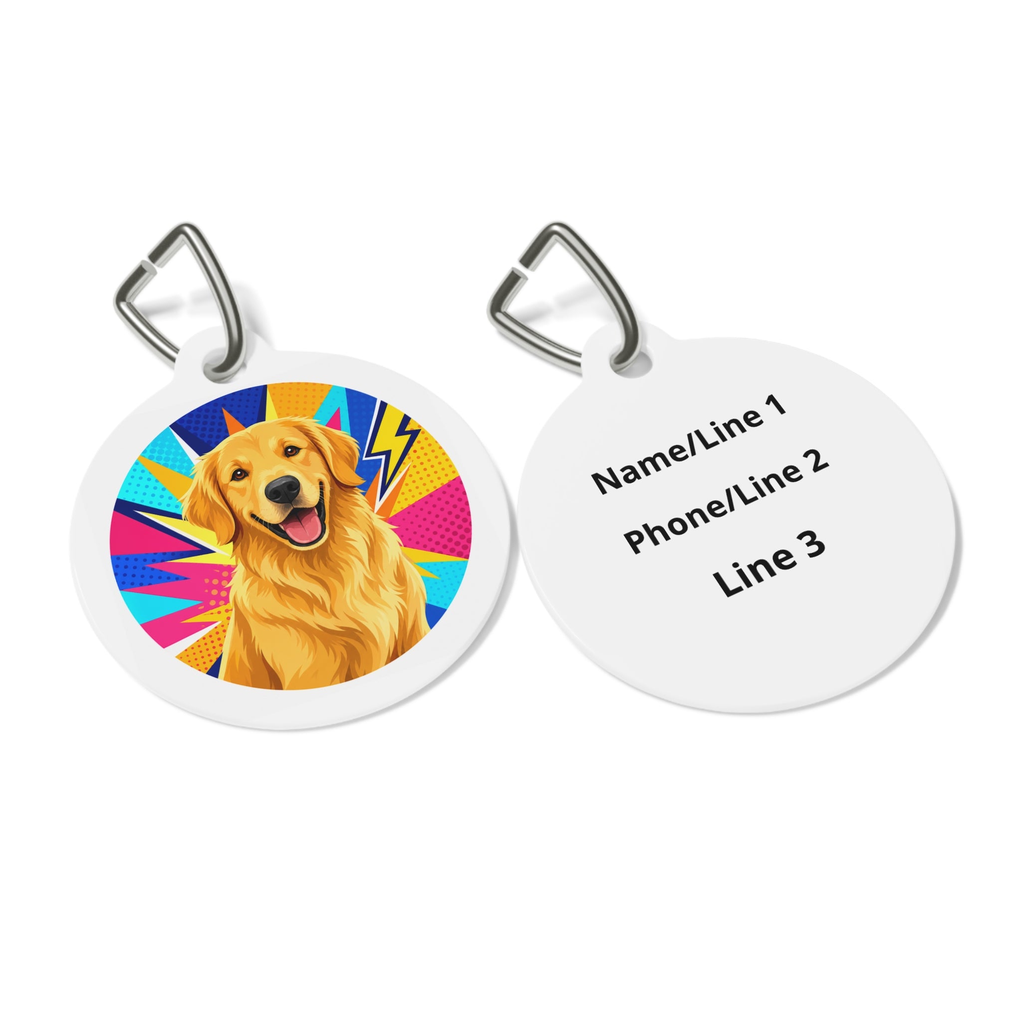 Placa de identificación personalizada para perro "Golden Retriever Comic Sunshine"