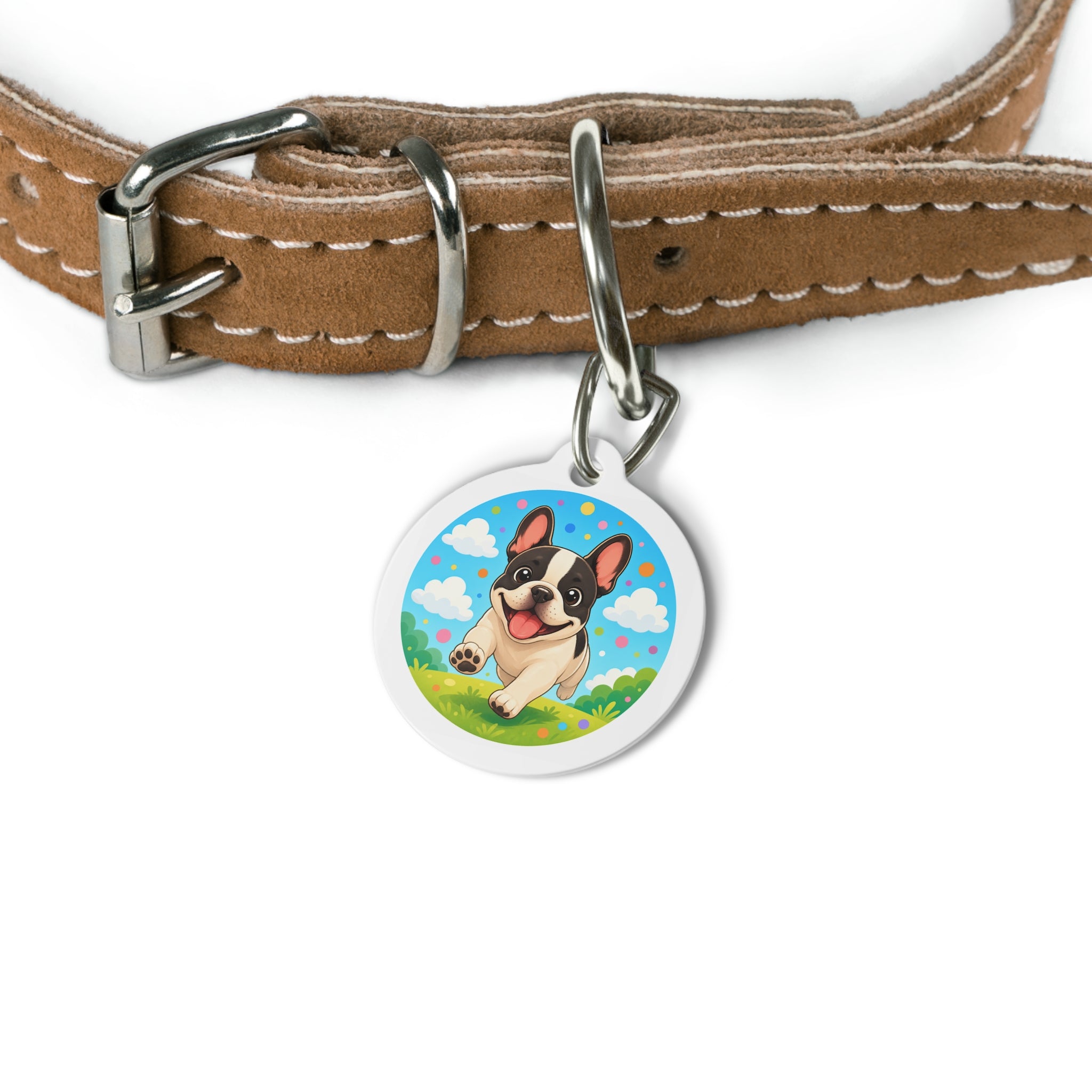 Placa de identificación personalizada para perro con retrato de Bulldog Francés lindo