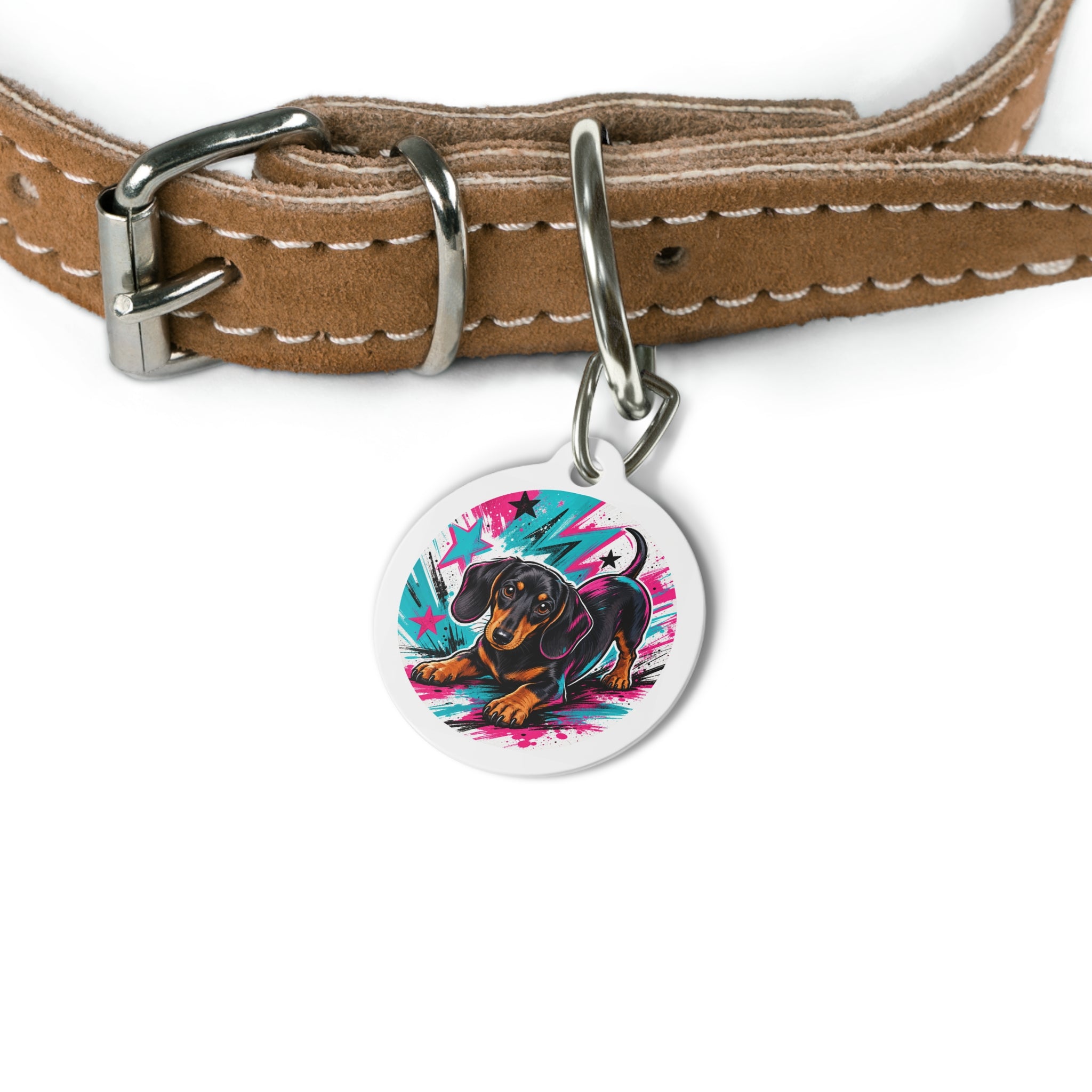 Dachshund Bright Pop Art Personalized Dog ID Tag