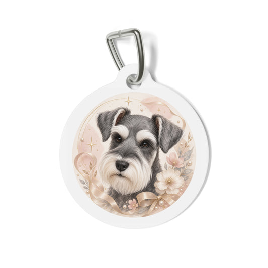 Miniature Schnauzer Blush Floral Watercolor Personalized Dog ID Tag