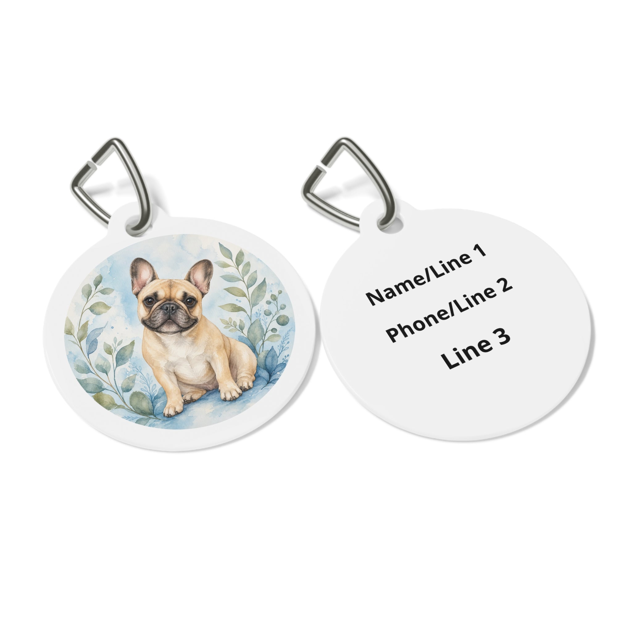 French Bulldog Watercolor Pup Portrait Personalized Dog ID Tag