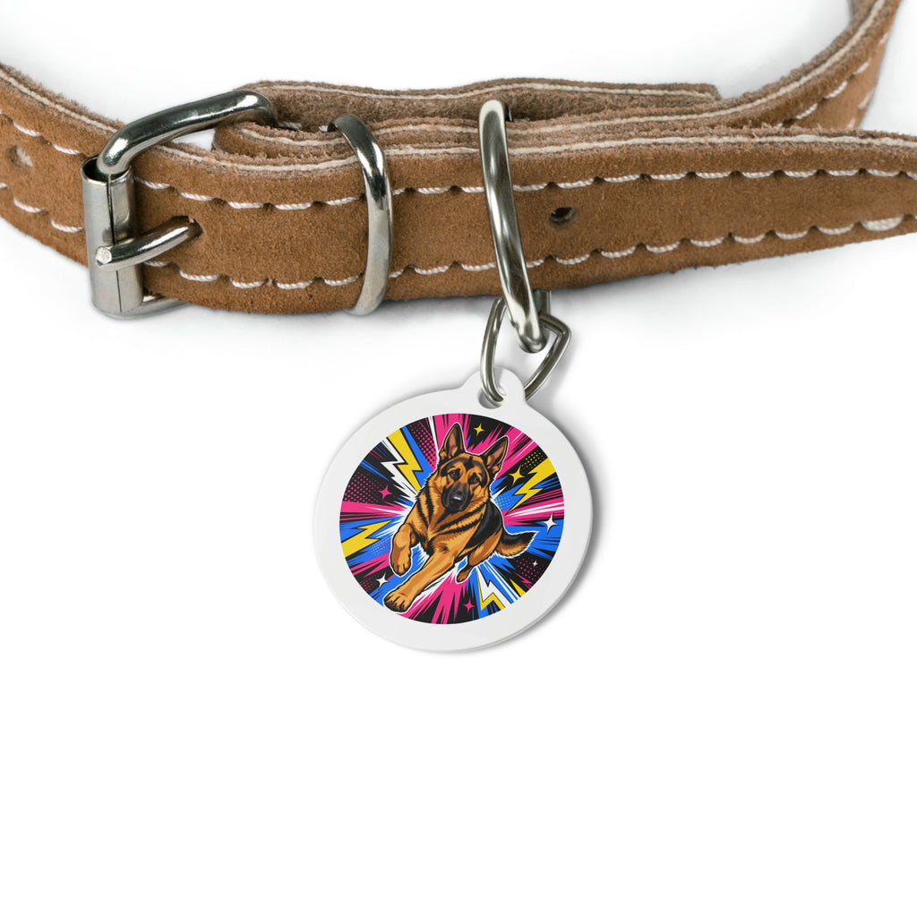 German Shepherd Superhero Comic Personalized Dog ID Tag