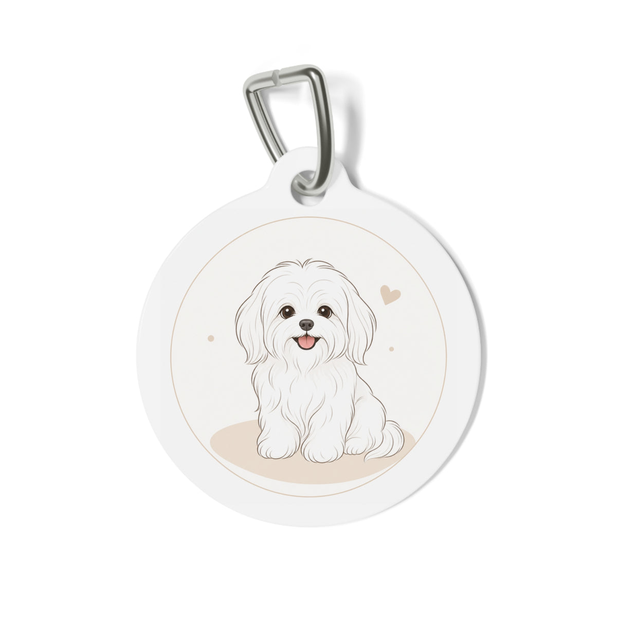 Maltese Minimal Seated Pup Sketch Personalized Dog ID Tag