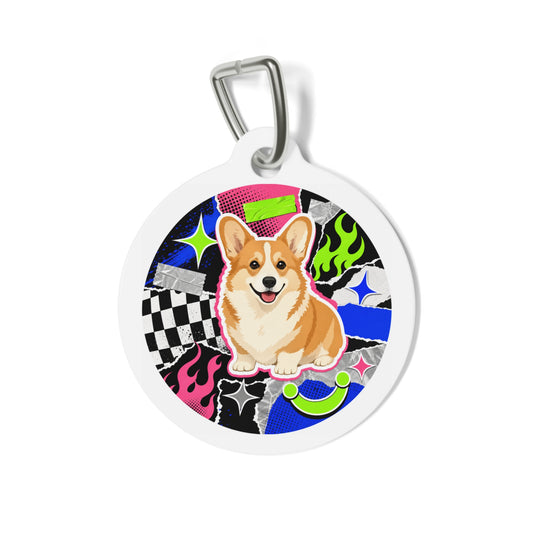 Corgi Patchwork Pet ID Tag — Personalized Dog Collar Charm