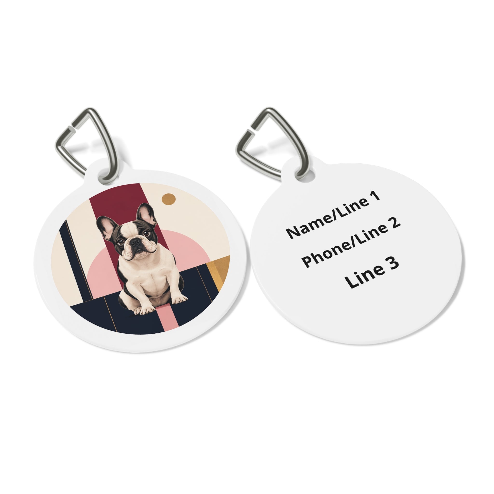 French Bulldog Joyful Modern Geometric Personalized Dog ID Tag