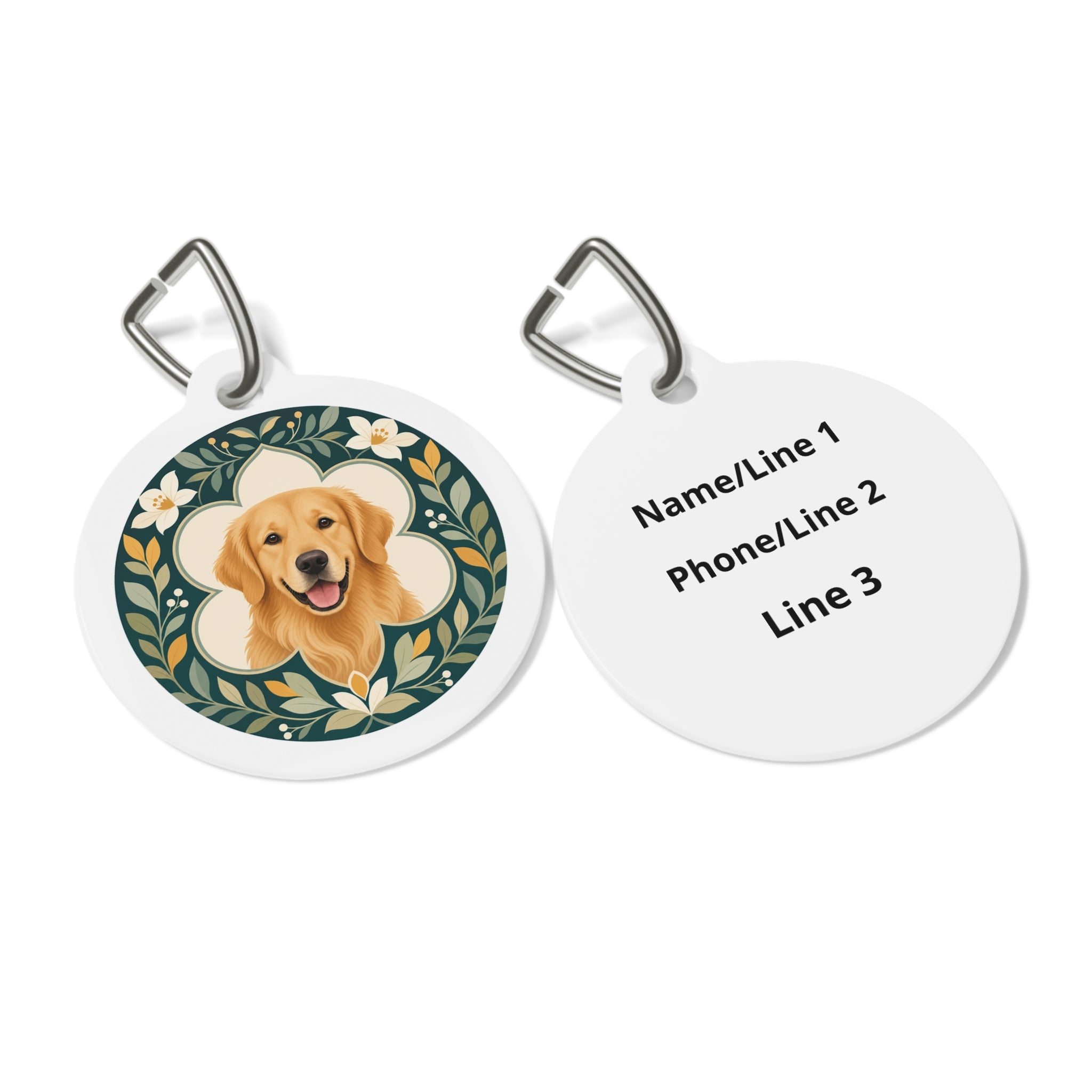 Golden Retriever Art Nouveau Garden Personalized Dog ID Tag