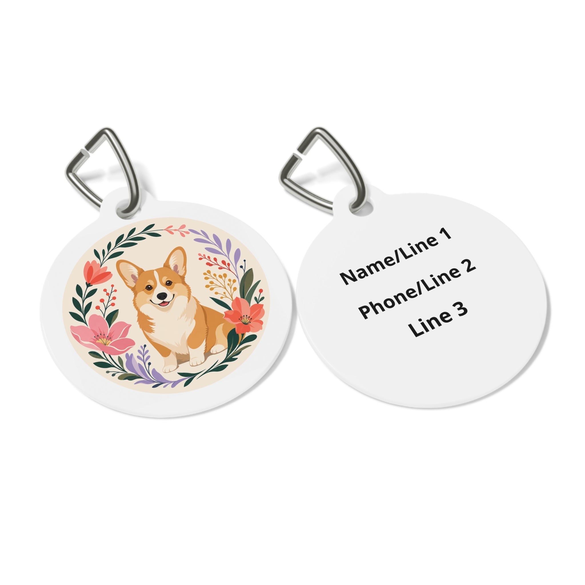Pembroke Welsh Corgi Floral Personalized Dog ID Tag