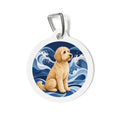 Etiqueta de identificación de perro personalizada Goldendoodle Seaside Golden Portrait