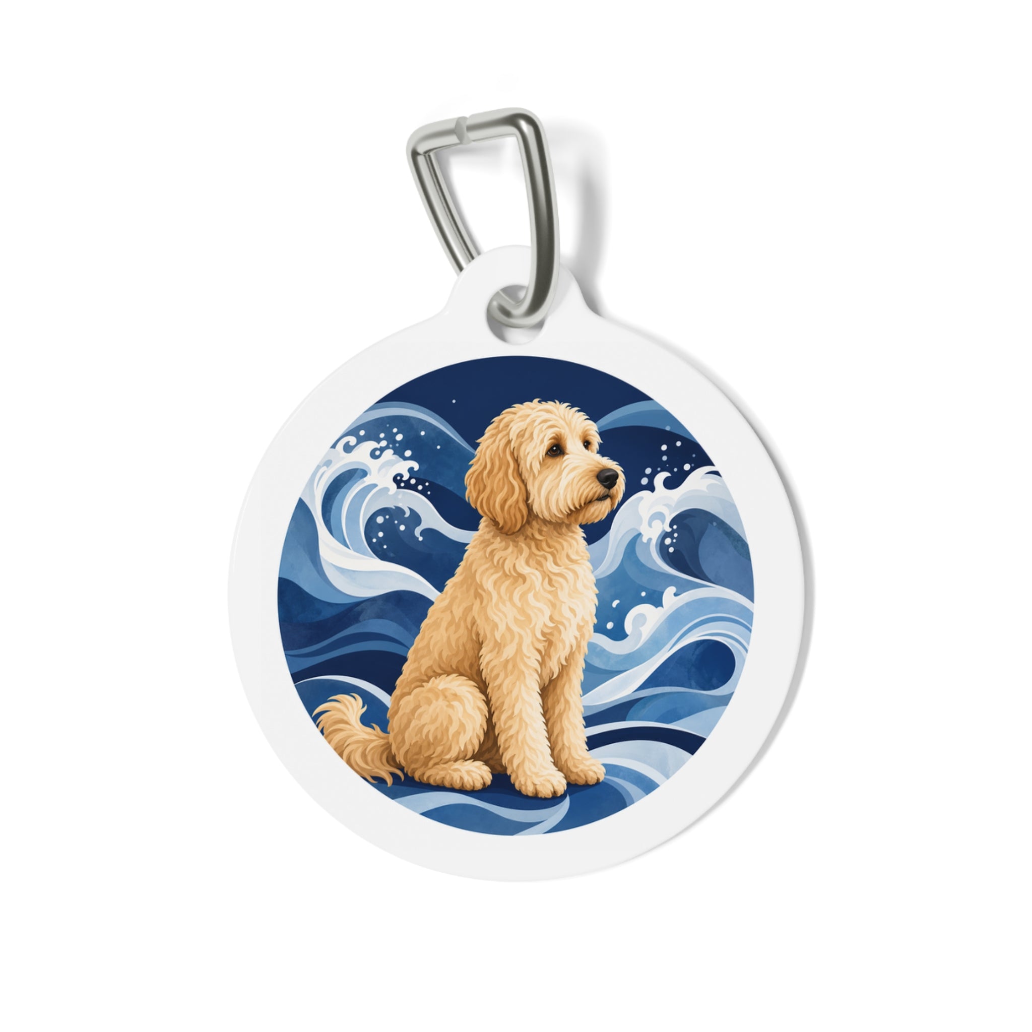 Goldendoodle Seaside Golden Portrait Personalized Dog ID Tag