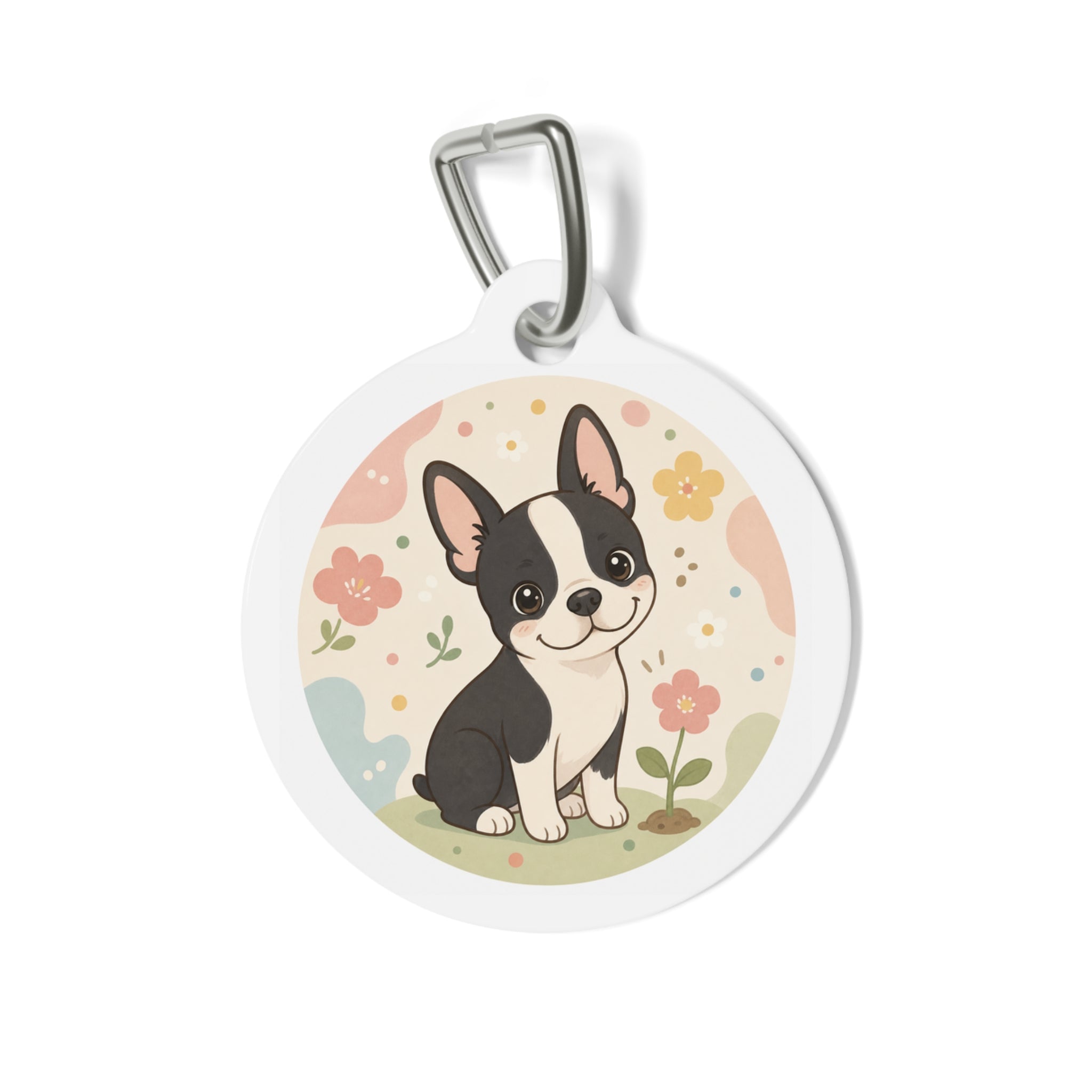 Boston Terrier Pastel Floral Personalized Dog ID Tag