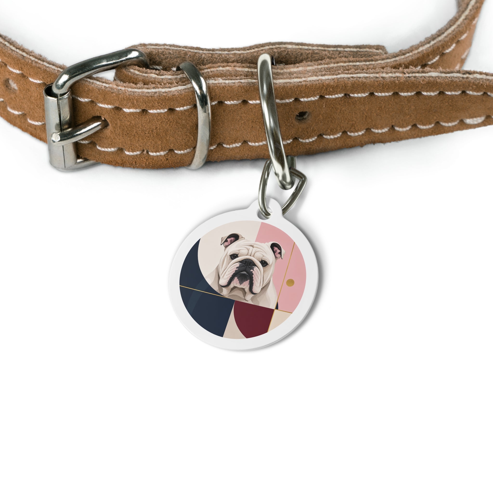 Bulldog Navy Blush Art Deco Personalized Dog ID Tag
