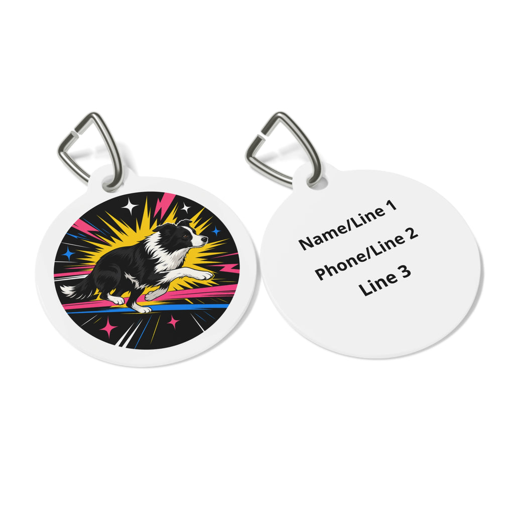 Border Collie Neon Action Sprint Personalized Dog ID Tag