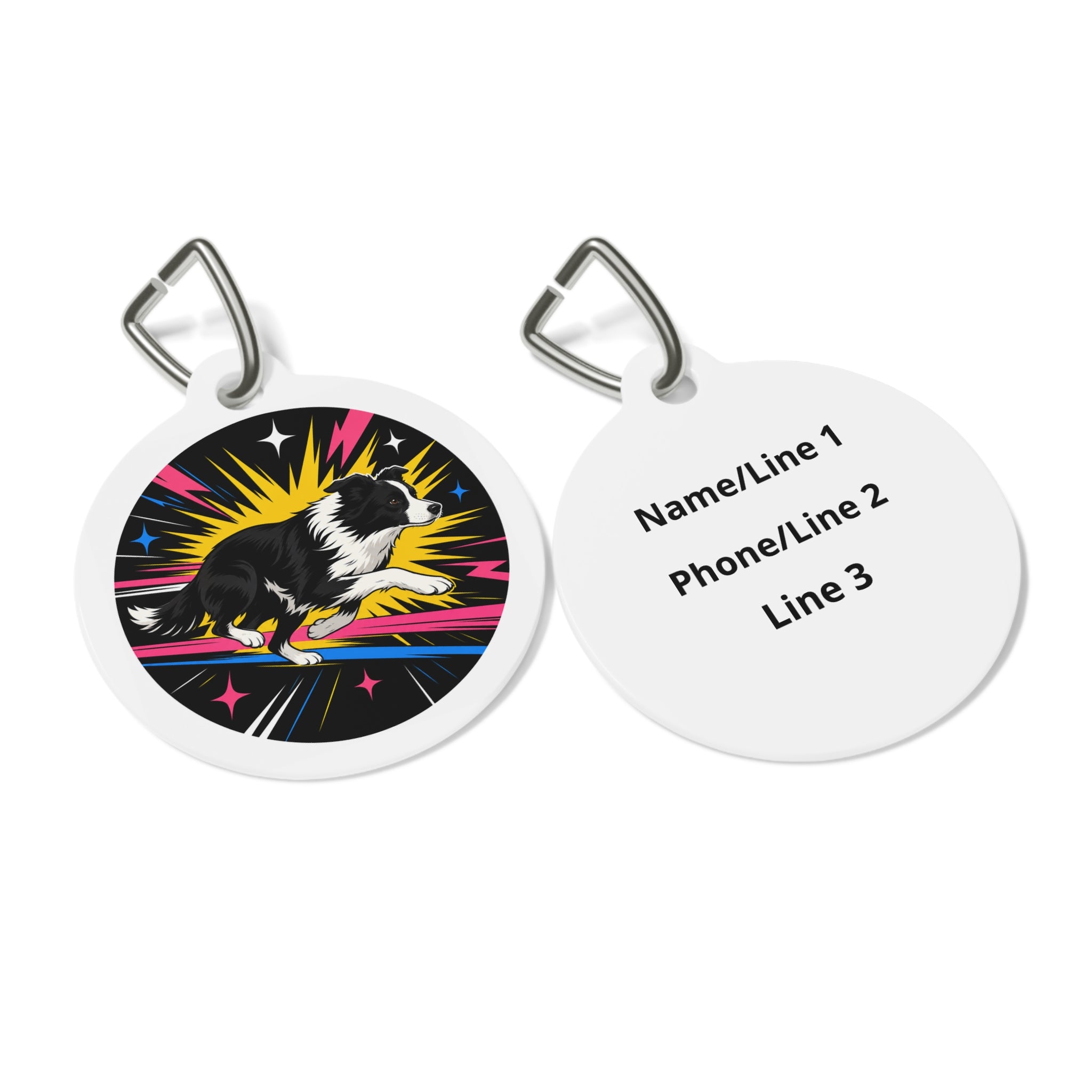 Border Collie Neon Action Sprint Personalized Dog ID Tag