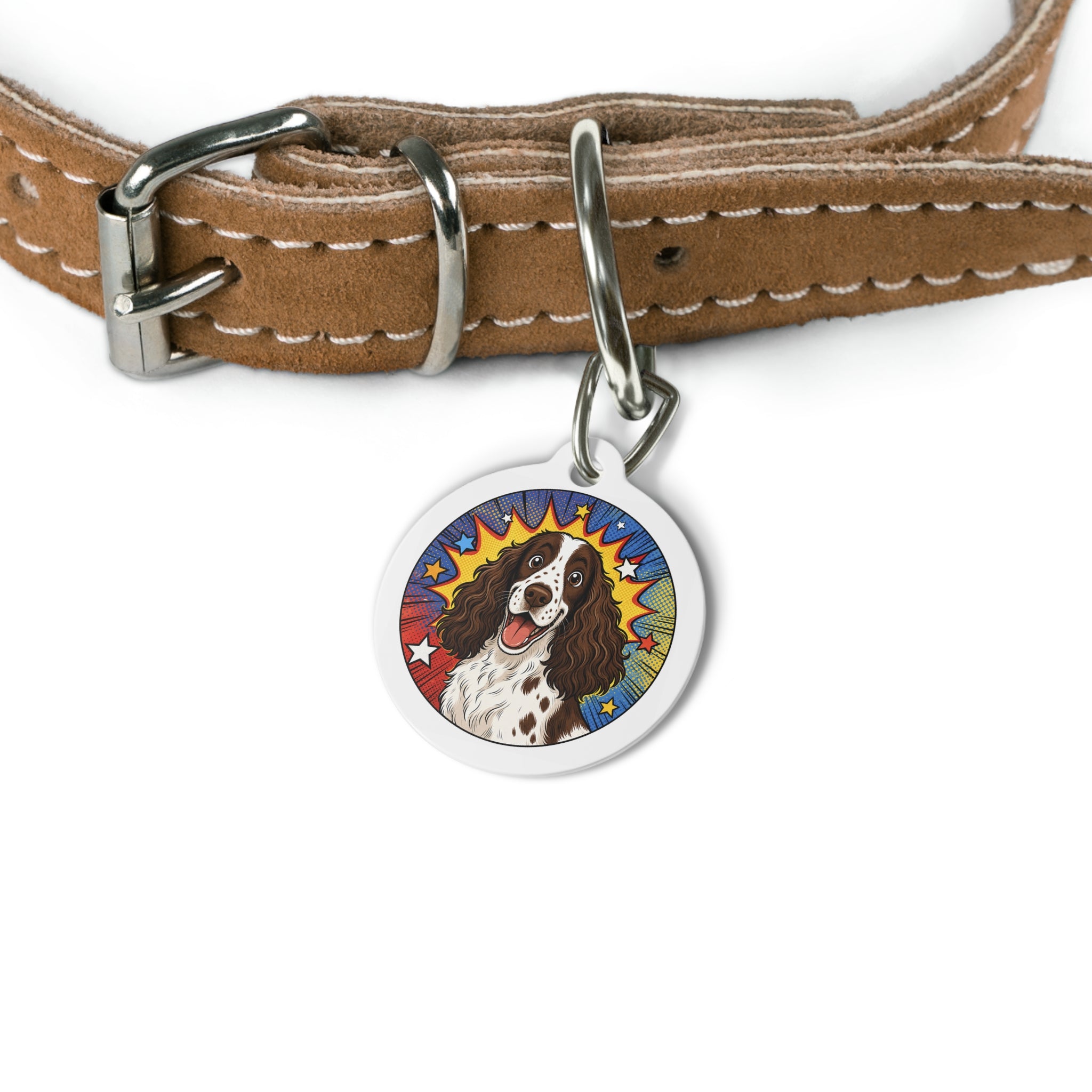 English Springer Spaniel Comic Starburst Personalized Dog ID Tag