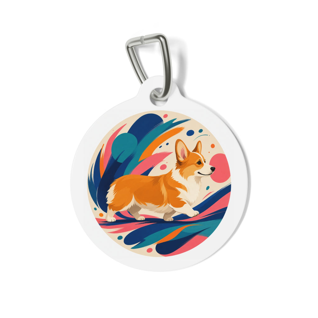 Retrato divertido y juguetón de Corgi Galés de Pembroke, placa de identificación de perro personalizada