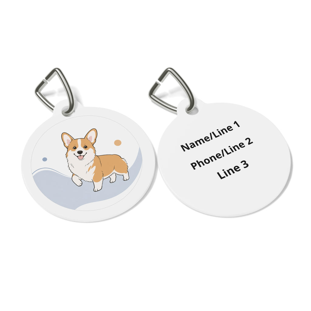 Tarjeta de identificación para perros personalizada con retrato alegre y juguetón de Pembroke Welsh Corgi