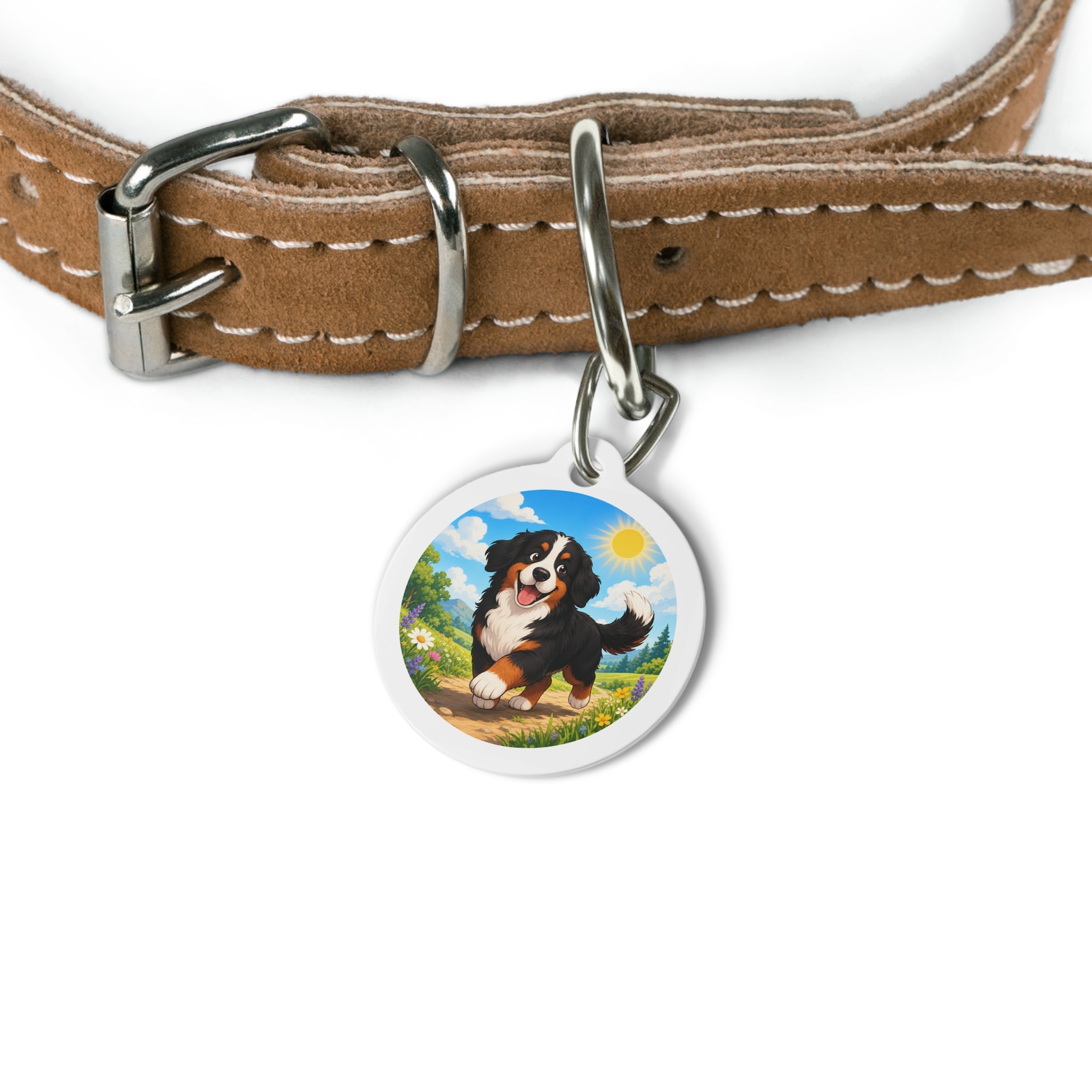 Bernese Mountain Dog Bright Garden Portrait Personalized Dog ID Tag