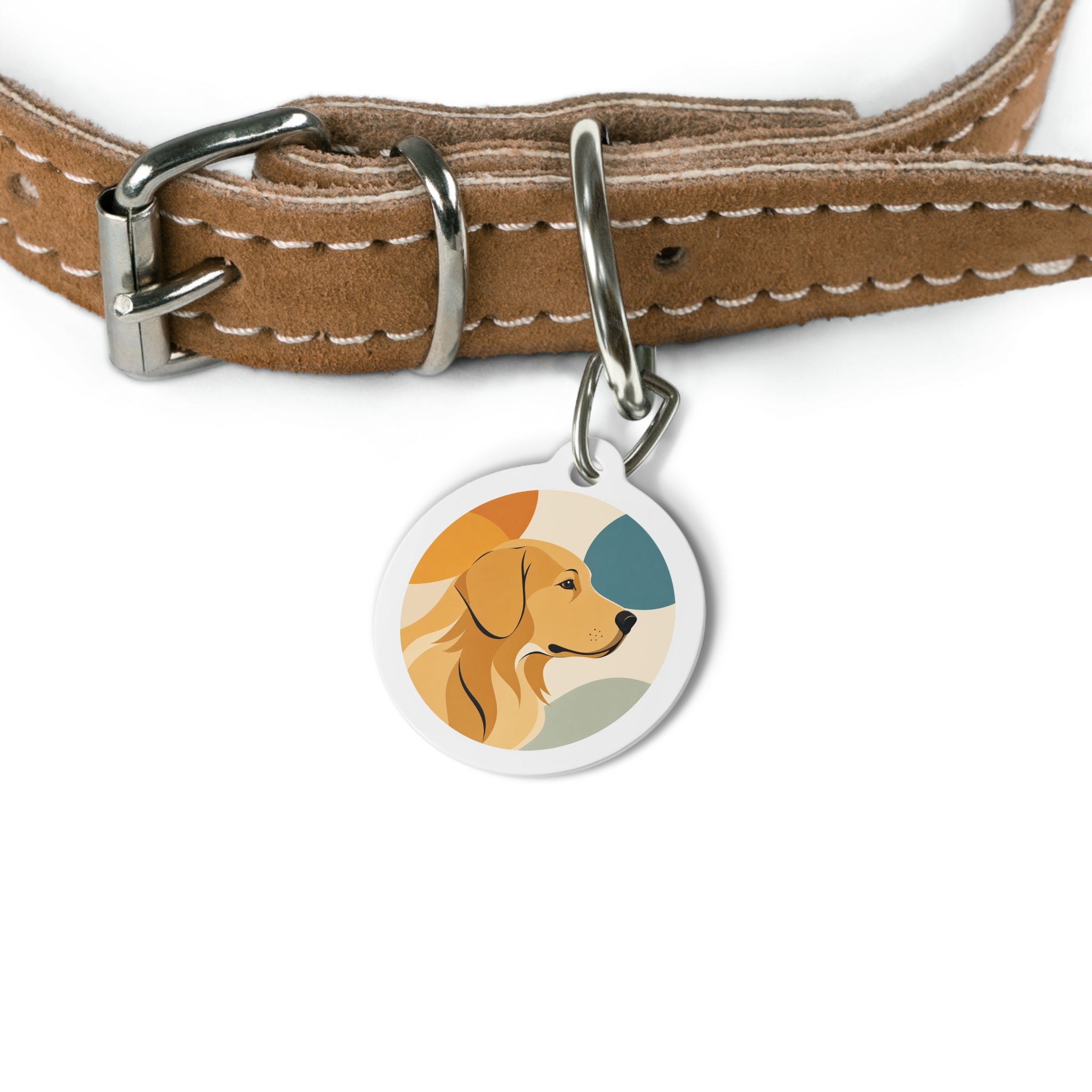 Chapa de identificación para perros Golden Retriever con diseño moderno y terroso, personalizada