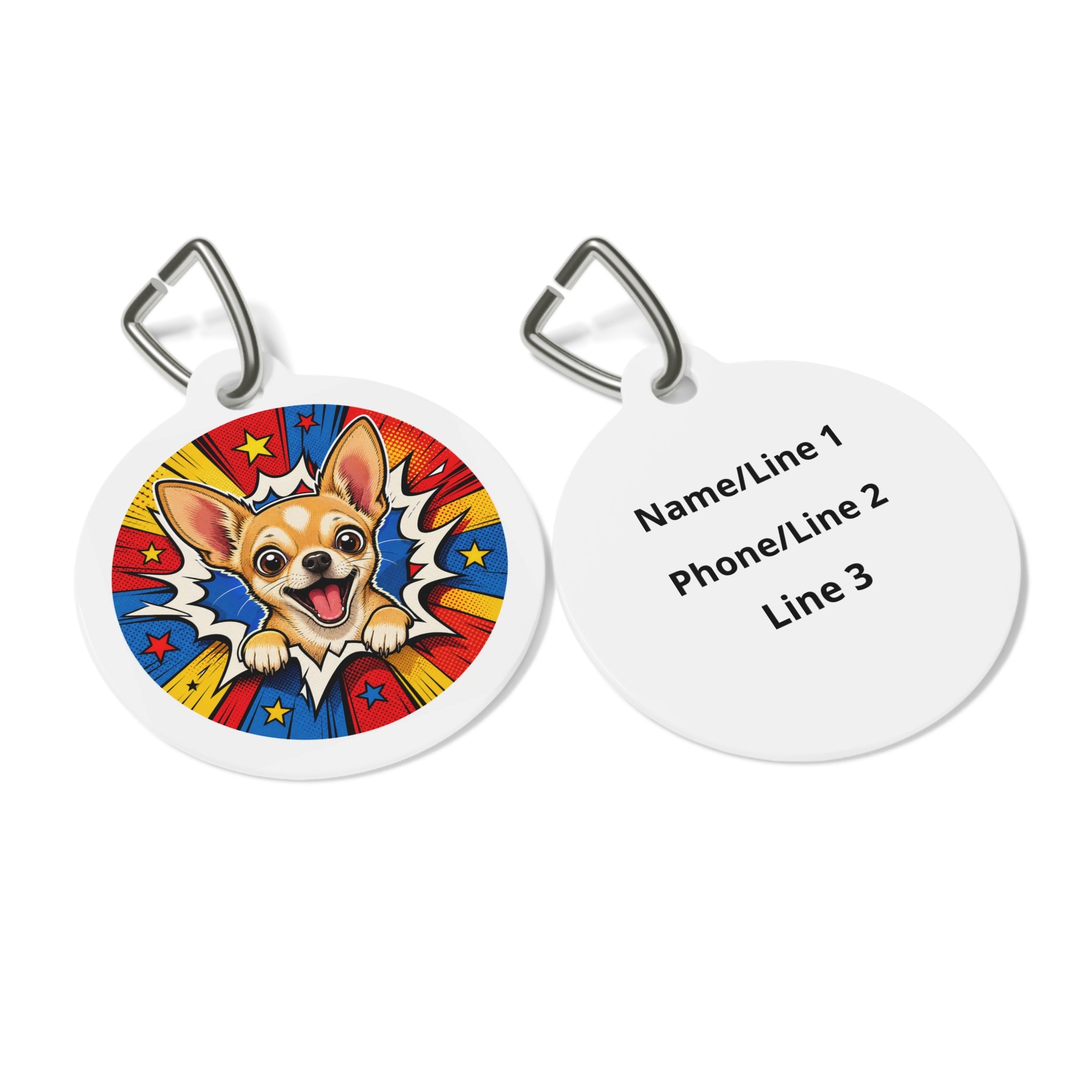 Chihuahua Comic Starburst Hero Personalized Dog ID Tag