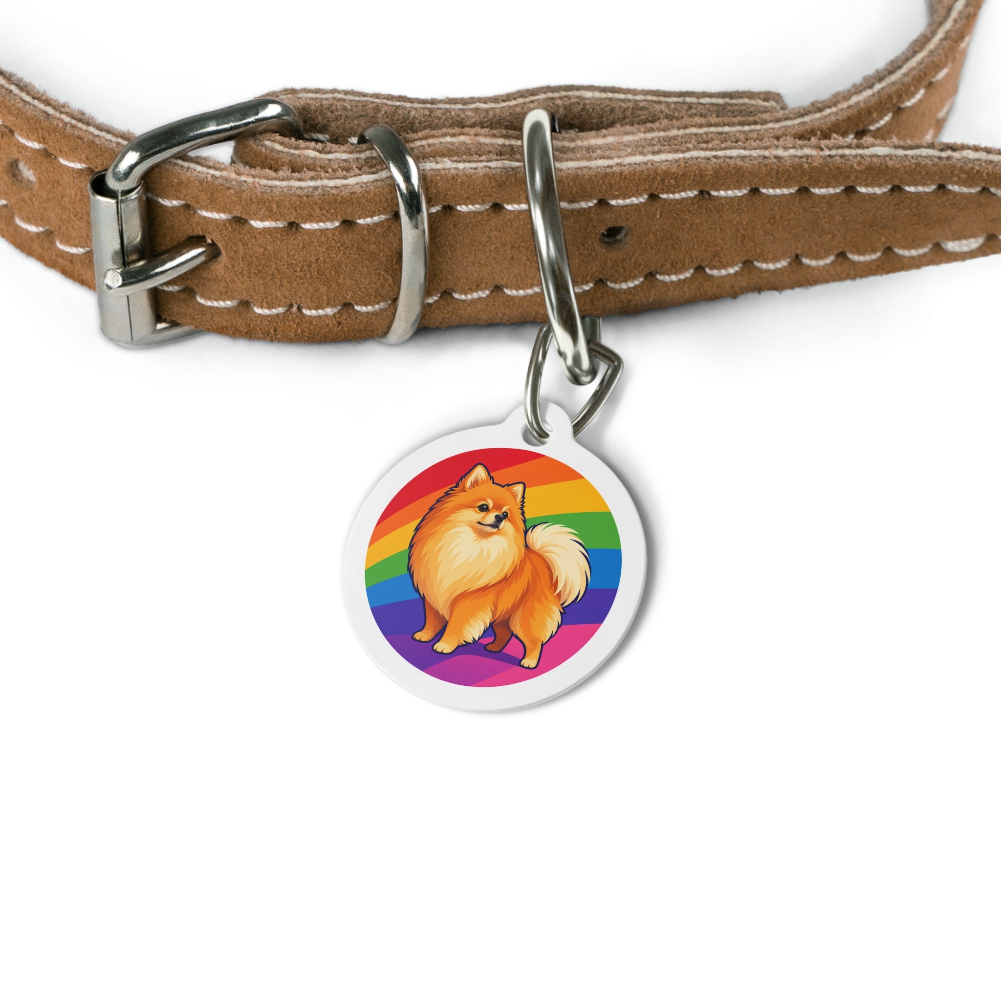 Pomeranian Rainbow Pride Pop Art Personalized Dog ID Tag
