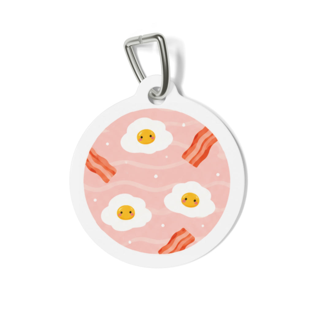 Pink Bacon & Eggs Whimsical Foodie Art Personalized Dog ID Tag